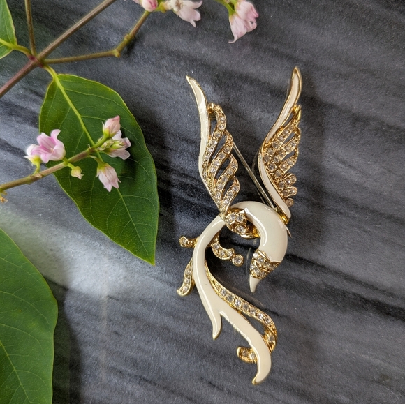 Brooch - Exotic Birds Of Paradise/Phoenix Two Tone With Rhinestones/Enamel Pin - Picture 1 of 9